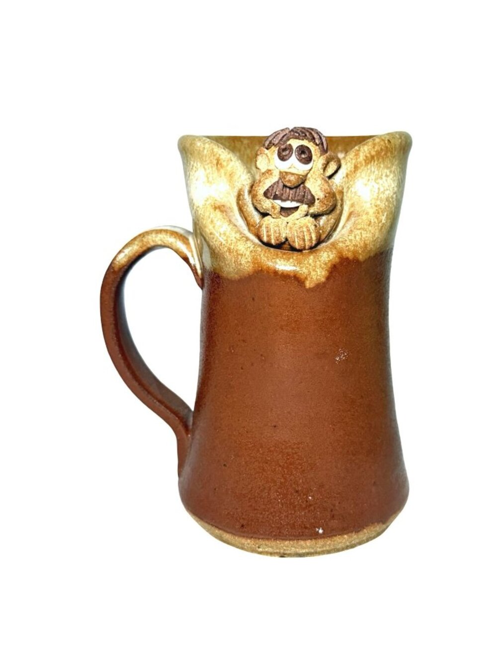 Vintage Stoneware 3D Mug Whimsical Goofy Character Brown & Beige Glaze